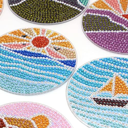 Coasters de pintura de diamante de Furdohai 8 PCs, Coasters de Diy Mandala kits de pintura de diamante, suprimentos