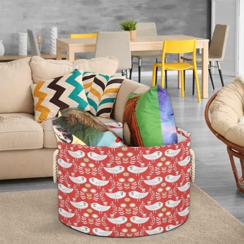 Pássaro fofo pequeno vermelho grande cestas redondas para cestas de lavanderia de armazenamento com alças cestas de armazenamento de