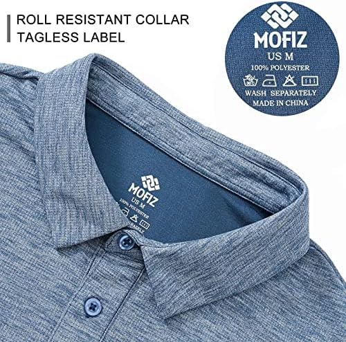 Mofiz Men's UPF 50+ Manga curta Camisa de caminhada de pólo de golfe rápido Camiseta atlética de colarinho seco