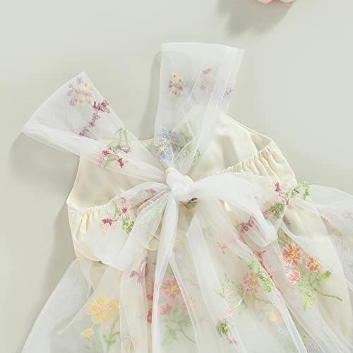 Vestido de fada de fada do verão infantil tiras ajustáveis ​​tiras de bordado floral sem costas Vestido tutu