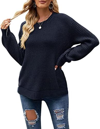 Sweater for Women Waffle Solid Cable Knit Sluchy Supleter Sweaters