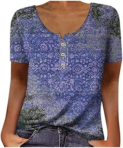 Tops Tops for Women Crewneck Casual Floral Tops Button Summer Button Henley Tshirt Bloups Tunic Tunics Bloups