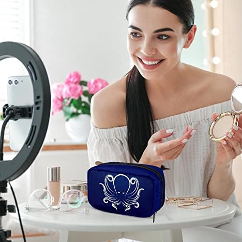 Bolsa de maquiagem inadequada, bolsa de cosméticos azul e branca Bolsa portátil Tote Travel Case Caso Organizador Case Ferramentas Caso para mulheres de beleza