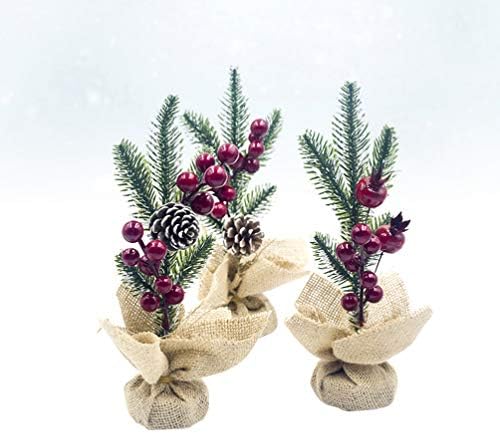 Árvore de Natal em miniatura de amosfun árvores de geada de neve artificial artificial com pinheiros vermelhos para artesanato