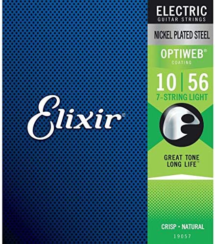 Elixir® Strings 19057 Strings de guitarra elétrica de 7 cordas com revestimento OptiWeb®, luz