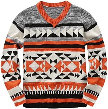 Pullover de Zdfer para homens, inverno vintage suéter geométrico redondo suéter de malha de malha de malha casual tamas de manga longa