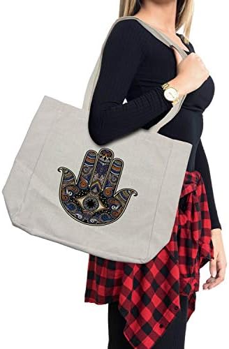 Bolsa de compras de Ambesonne Hamsa, placa vintage de estilo boho desenhado à mão, com todos os doodle de ver os olhos, bolsa reutilizável