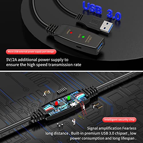 Gosysong Cabo de extensão USB ativo de 50 pés 【Atualizar para 3 amplificadores】 -USB 3.0 Cabo de extensão, tipo A Male