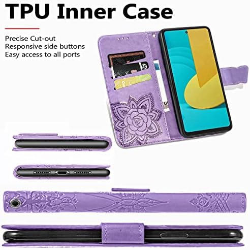 Caixa de carteira de strass de borboleta Ysnzaq para Samsung Galaxy S23 6.1 , fivela magnética de couro TPU com tampa de telefone do suporte para cartão para Samsung Galaxy S23 Hzdz Purple