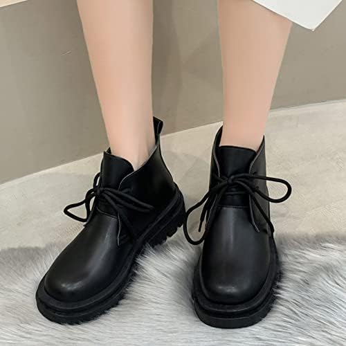 Botas de plataforma para mulheres moda feminina cor de cor de outono sólida Saltos quadrados de renda em botas curtas Botas finas de lã de toe redondo