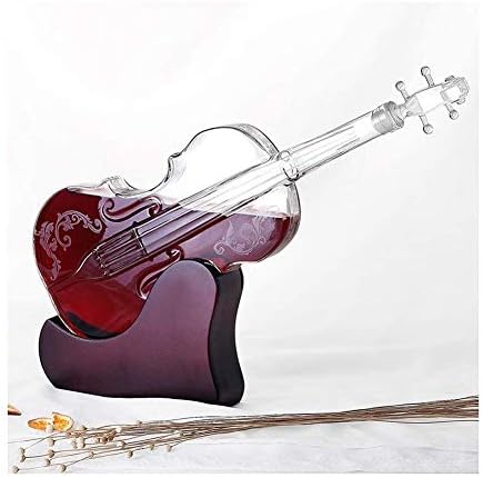 Decanter de uísque Decanter de violino, base de mogno -1000 ml de decanter de vidro para uísque, uísque, espíritos, vinhos ou vodka para amantes da música
