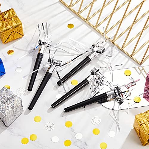 18 peças Partem prateado Squawkers Silver Party Blower Metallic Noisemakers Blowouts Blowouts Whistles Fringed Rise Maker