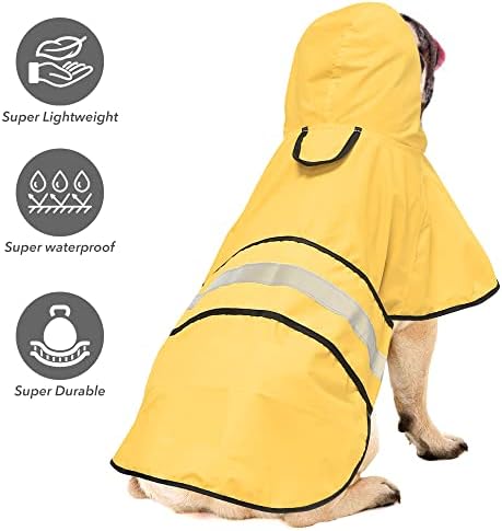 Casacos de chuva de cachorro com capuz ezierfy - casaco de chuva de estimação ajustável reflexivo, cão leve Poncho de capa de chuva à prova d'água com buraco de trela para cães pequenos, médios e grandes