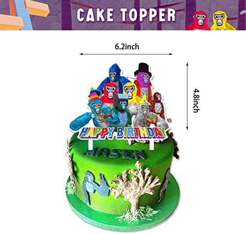 Evnoi Gorilla Tag Decorações de festas de aniversário, VR Os suprimentos de festas temáticos do jogo Incluem balões, toppers de bolo, banner, toppers de cupcake, fundo de fundo de 5x3 pés, gorilla tag Party Favor Favor