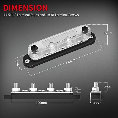 Barra de barramento negativo daiertek 12v marítimo 4 x 5/16 Estudos terminais 6 x parafusos terminais M4 Bloco de distribuição