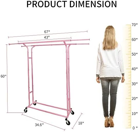 Rack de vestuário de haste dupla e única fishat, branca rosa