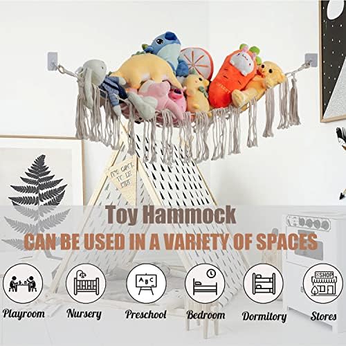 Wumimi Macrame de rede de brinquedos de brinquedos de animais wumimi, rede de rede de brinquedos Boho para animais de pelúcia, armazenamento