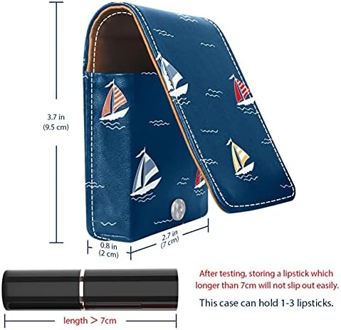 Caixa de batom de maquiagem para barcos náuticos externos Organizador de batom portátil azul com espelho Mini Makeup Saco leva até 3 batom
