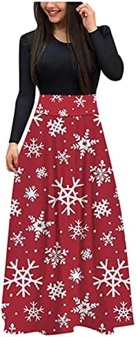 Mulheres maxi vestido longo vestido de Natal elegante e elegante manga longa o pescoço a-line swing notury growns vestidos