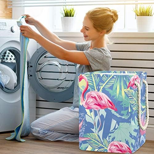 Indicultura de lavanderia cesto tropical flamingo em folhas de palmeira lavanderia cestas de lavanderia