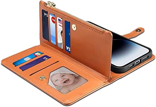 Caso Kossma para iPhone 14/14 Plus/14 Pro/14 Pro Max, capa de carteira de zíper de couro PU durável 11 CARTA SLOTS