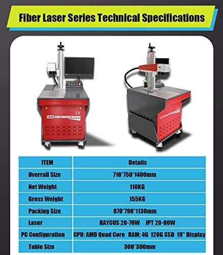 Máquina de marcação a laser a laser a laser de fibra JPT JPT 30W, 175 × 175 mm com eixo rotativo de 80 mm
