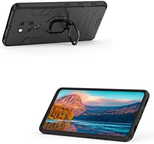 Compatível com huawei mate 20 x estojo, anel de metal anel kickstand choque à prova de choque dura camada dupla camada de dupla capa