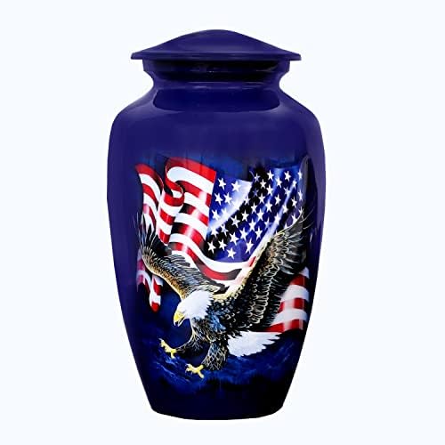 HLC Blue Eagle com a urna da bandeira dos EUA para cinzas humanas - cremação fúnebre para adultos urna artesanal -
