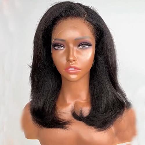OUlaer Kinky reto curto bob peruca 13x6 hd transparente renda frontal peruca de cabelo humano para mulheres pré -arrancadas