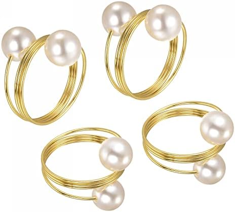Uxcell Metal Napkin Rings Conjunto de 8, Pérola Spiral Ringue de Ringue de Buckle para Decorações de Mesa de Jantar Festas de Férias de Aniversário de Casamento, Tom de Ouro