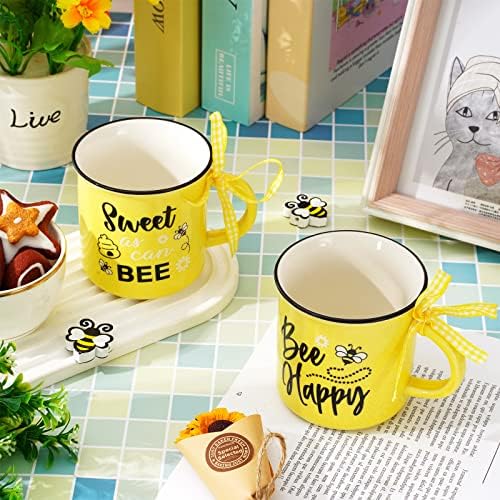 Whaline 4pcs Summer Mini Coffee Caneca com fita xadrez de desenho animado da batedeira Mini Mini caneca de caneca amarela preta Decoração