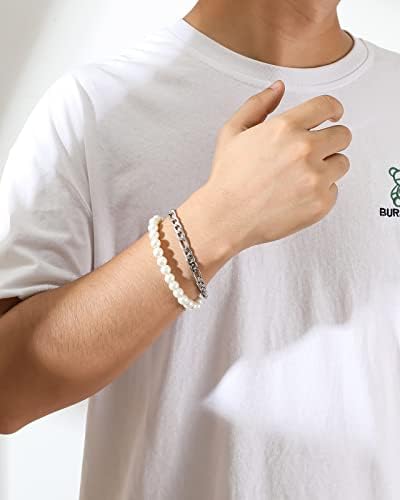 TGOLM Faux Pearl Bracelet Men With Cuban Link Figaro Chain Pulsets de pulso conjunto Presente masculino