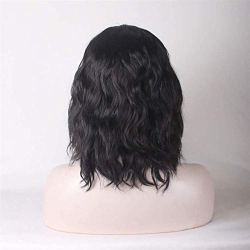 Bem peruca, curto ondulado bobo humano de renda cheia de peruca de glueless wigs mulheres comprimento ?? ü35cm preto