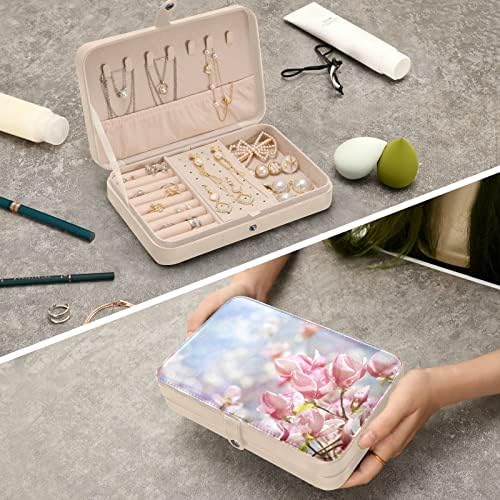 Innewgogo Magnolia Tree Blossoms Springtime Small Jewelry Box PU Leather Jewelry Organizer Mini Gifts Caso para vendas