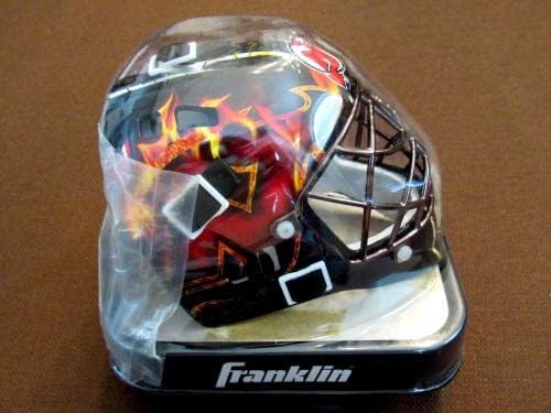 Martin Brodeur New Jersey Devils Hof assinado Mini Capacete de chama Steiner Caixa - Capacetes e máscaras autografadas NHL