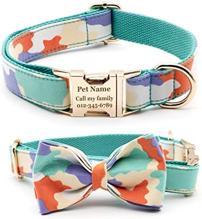 Colar de cachorro personalizado com a gravata borboleta, colar de identificação exclusiva com texto personalizado para cães grandes pequenos grandes