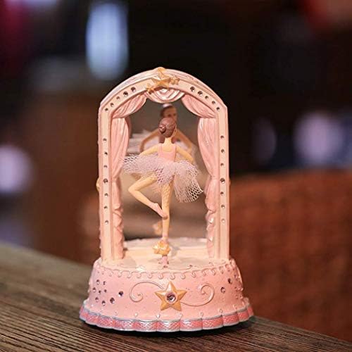 Myingbin Resina Rotativa Dançarina Caixa de Música Pink Clockwork Caixa de música com Mirror Melody of Swan Lake
