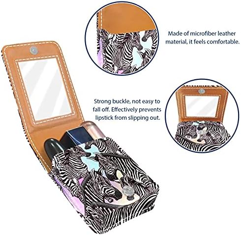 Caixa de batom de maquiagem para o organizador de batom portátil do padrão de zebra externo com espelho Mini Makeup Bag,