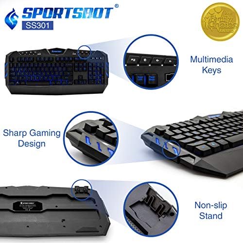 SportsBOT SS301 LED azul LED fone de ouvido de orelhas, teclado e conjunto de combinações de mouse com driver de alto-falante