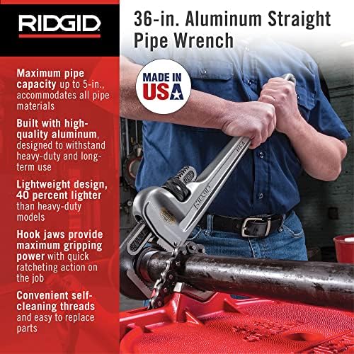 Ridgid 31110 Modelo 836 Chave de tubo de alumínio de alumínio 36 , prata, feita nos EUA