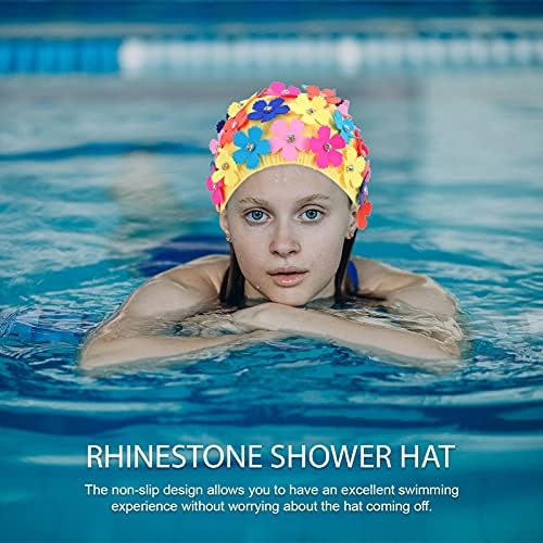 Veemoon 2pcs Flor do chuveiro para manter uma simulação longa para natação de banho artificial nylon hat girls taps