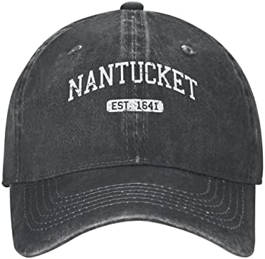 Nantucket Massachusetts Est. 1641 ， homens mulheres lavaram algodão angustiado beisebol vintage boné ajustável chapéu chapéu de esportes de caminhões de esportes, preto