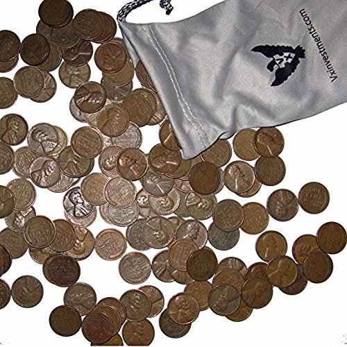 100 centavos de trigo dos EUA com centavos de aço em uma bolsa de microfibra de investimentos VX personalizada. 100 moedas antigas.