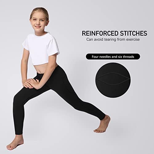 Leggings ativos de ioga para meninas com 2 bolsos - calças de ioga para crianças para atletismo