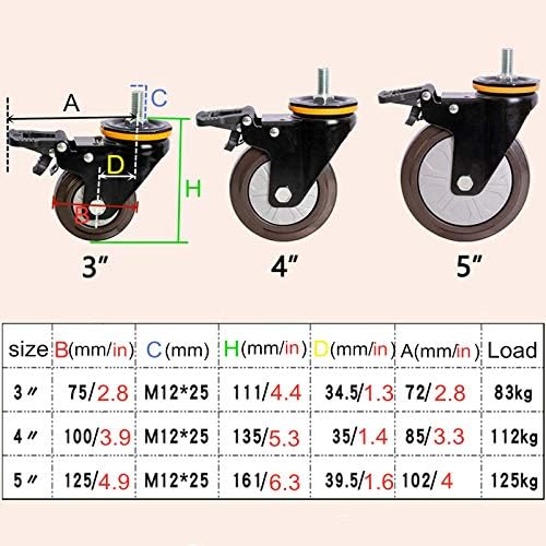 Rodas de rodízio GMLSD, reposição de rodas giratórias de borracha para serviço pesado, rodas de bonde, transportadores industriais, roda de rolagem/freio/75mm/3in