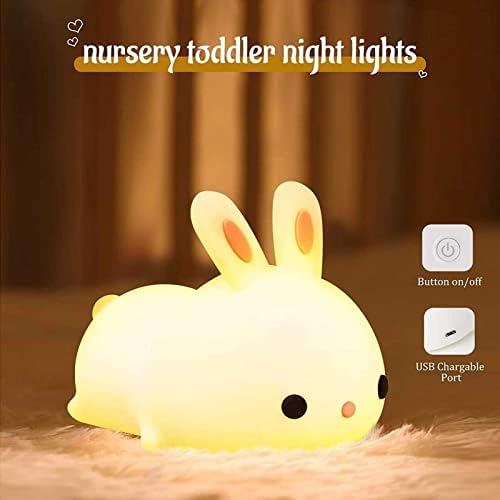 Xianfei Rabbit Silicone Night Light, USB carregando luzes de dormir coloridas para crianças, lâmpada de cabeceira de coelho