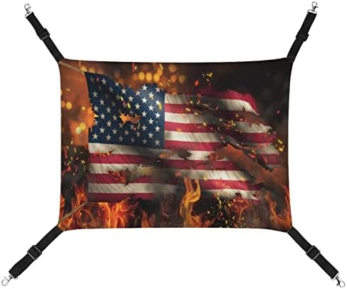 Balanço de rede de pet de pet de bandeira dos EUA em chamas, dobrável para fácil transportar cama de cachorro cama de cã