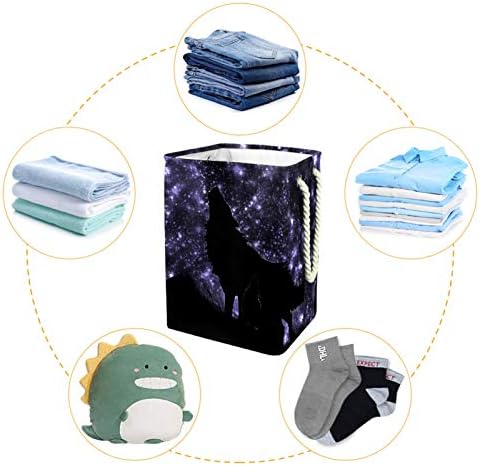 Deyya lobo uivo Starry Night Night Laundry Baskets cestam altos resistentes dobráveis ​​para crianças adultas meninos adolescentes meninas em quartos Banheiro 19.3x11.8x15.9 em/49x30x40.5 cm