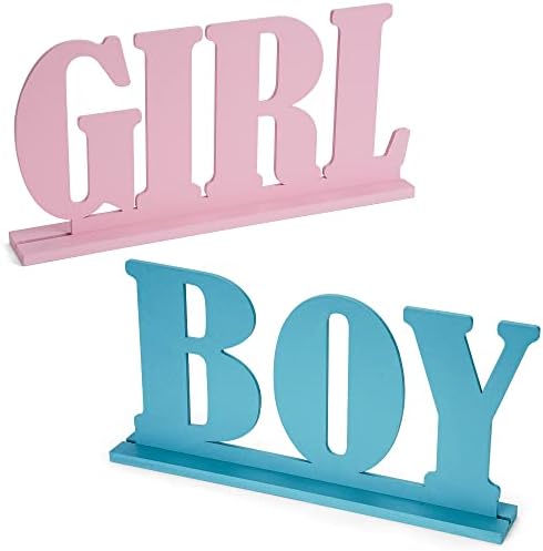 Decorações de revelação de gênero - menino ou menina azul de madeira e placar rosa letra ， com anúncio de gênero