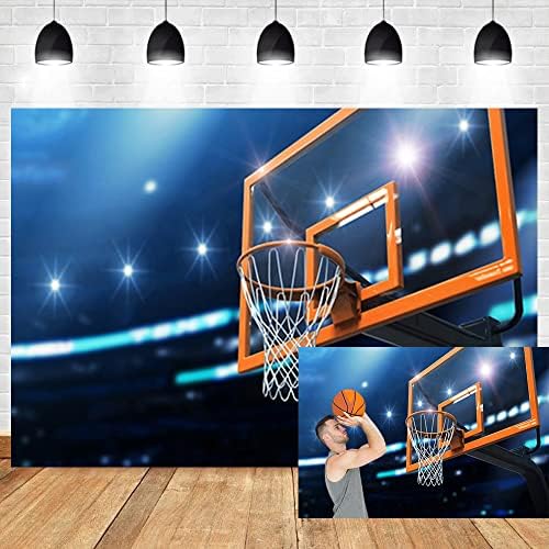 Oerju 5x4ft estádio de basquete de basquete fotografia fotografia de pano de fundo Indoor Spotlights Shootes de gol no cesto Basking
